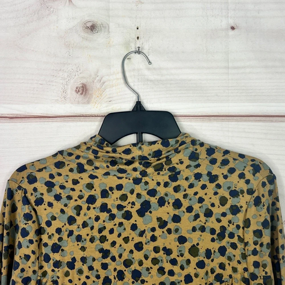 LOGO Lori Goldstein Top Womens‎ S Tan Printed Blouse Legacy Rayon 230 Cowl Neck